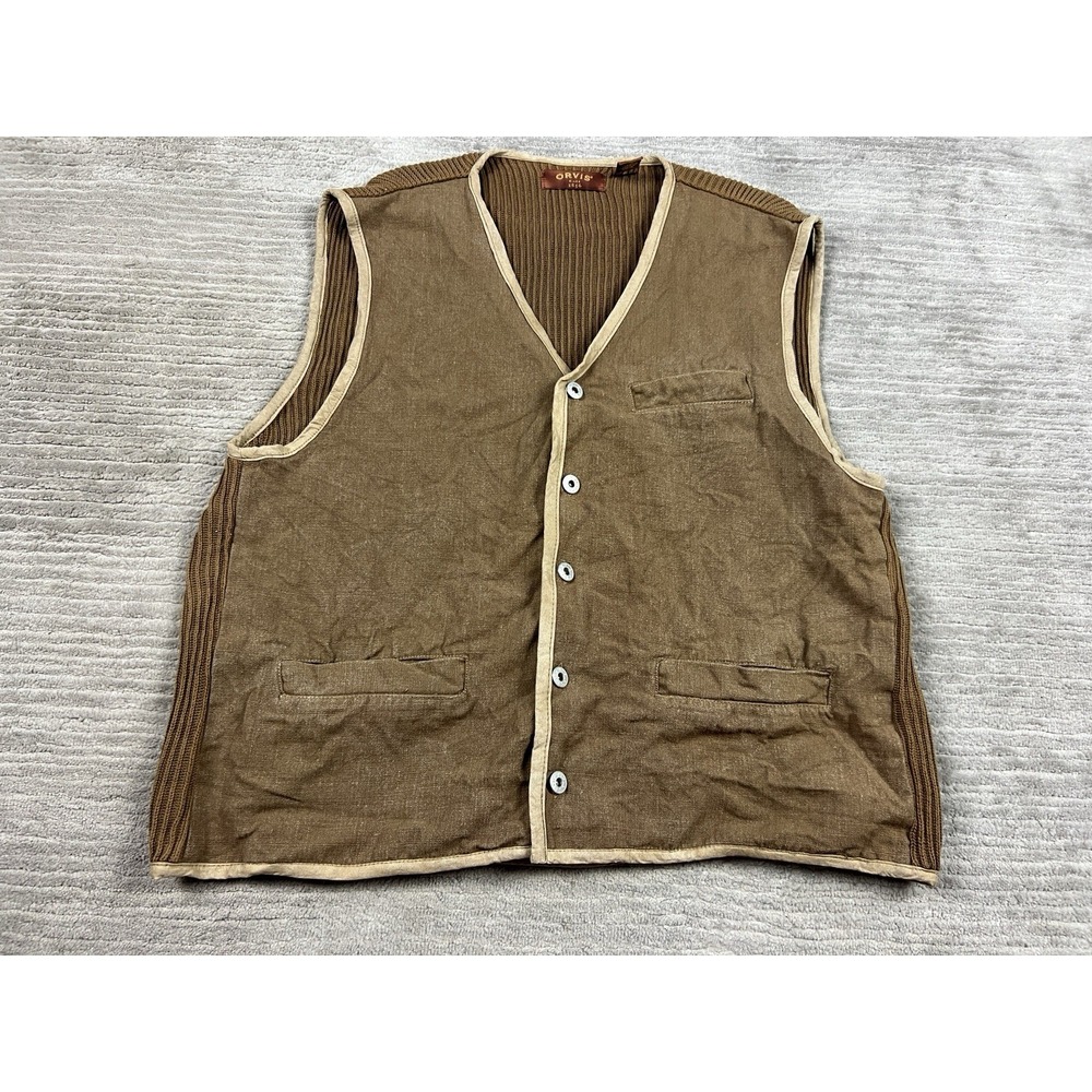 Orvis Sweater Hemp Vest Mens Large Button Front V Neck Pockets Cotton Outdoor